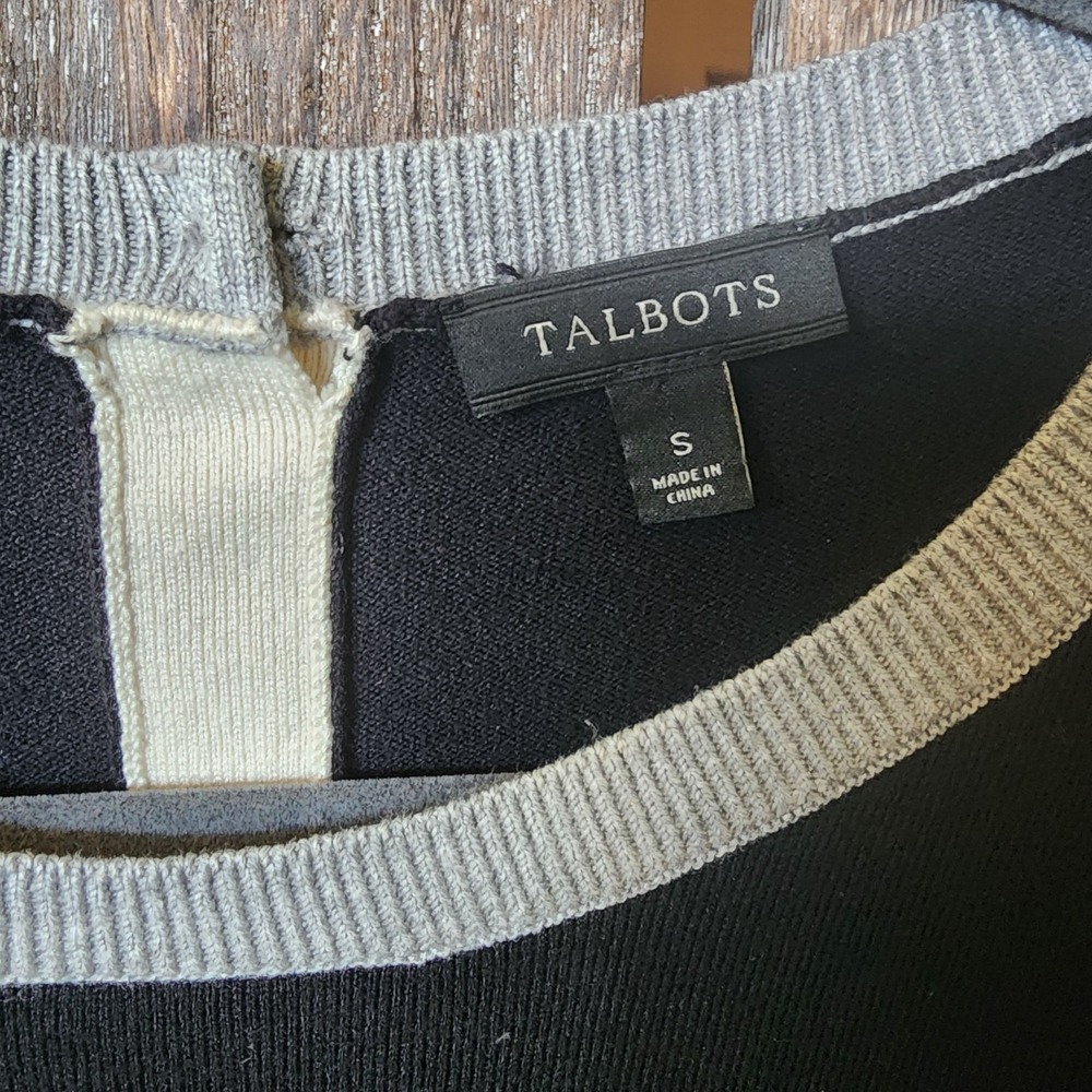 Talbots Sweater Size S Black Gray Color Block 3/4 Sleeve Pullover Silk Blend - Picture 3 of 6